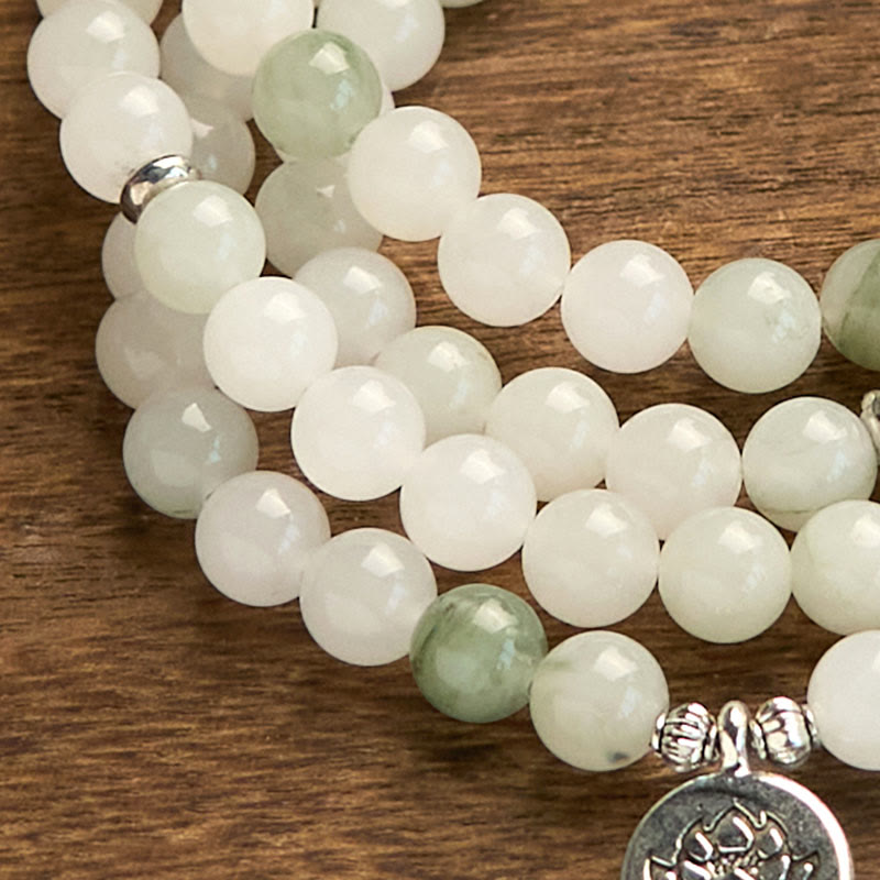 Pulsera de la suerte de loto con 108 cuentas de mala de jade Tianshan natural de Buda