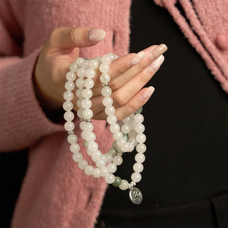 Pulsera de la suerte de loto con 108 cuentas de mala de jade Tianshan natural de Buda