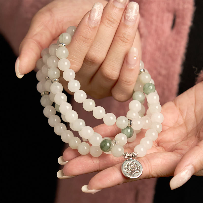 Pulsera de la suerte de loto con 108 cuentas de mala de jade Tianshan natural de Buda