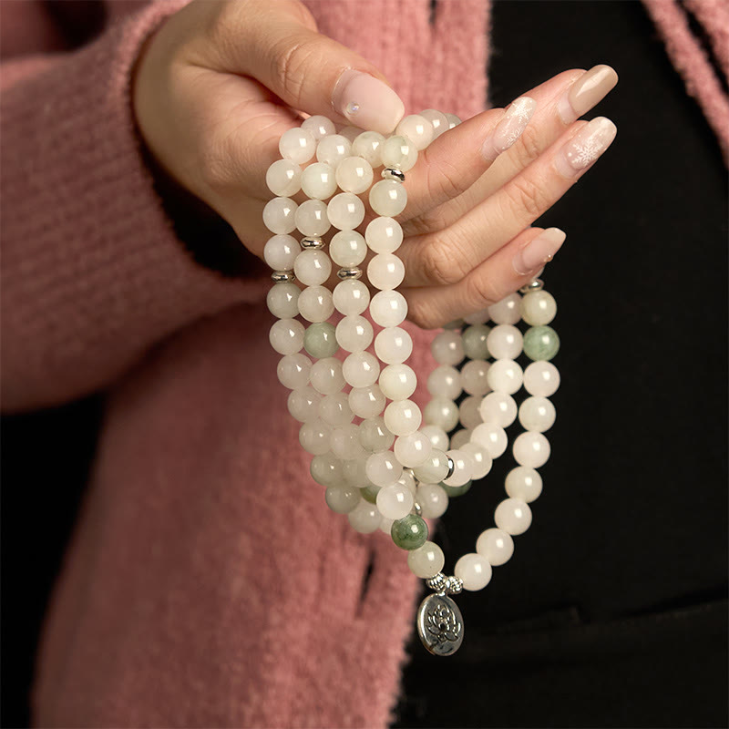 Pulsera de la suerte de loto con 108 cuentas de mala de jade Tianshan natural de Buda