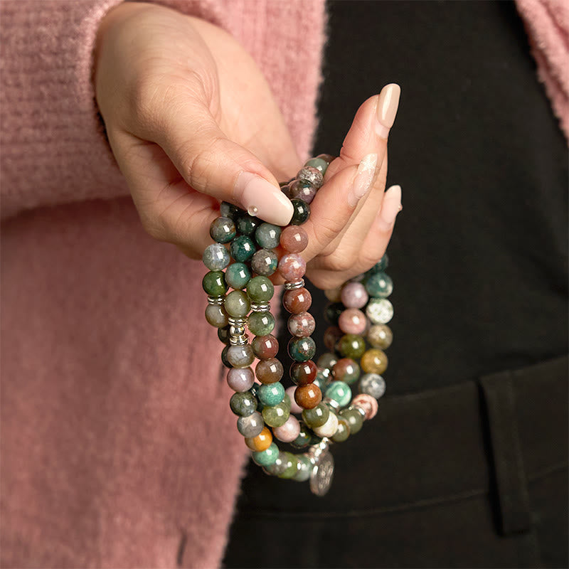 Pulsera de piedra natural con 108 cuentas de mala de Buda, ágata india y loto calmante