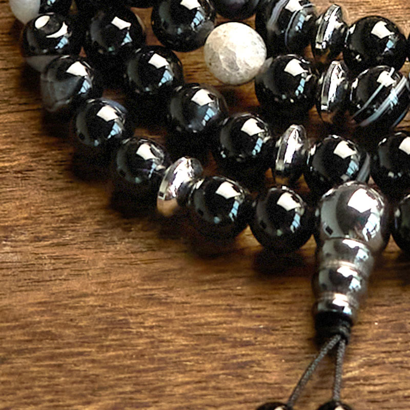 Pulsera de protección de ónix negro con 108 cuentas de mala de piedra natural de Buda