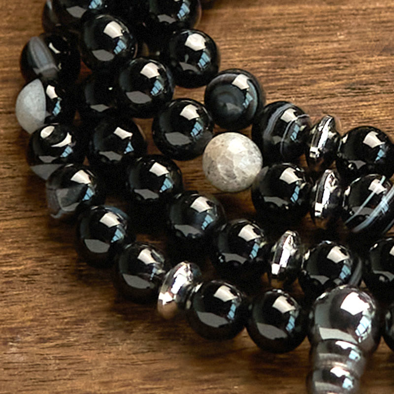 Pulsera de protección de ónix negro con 108 cuentas de mala de piedra natural de Buda