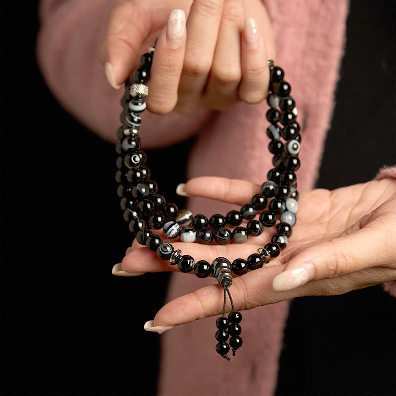 Pulsera de protección de ónix negro con 108 cuentas de mala de piedra natural de Buda