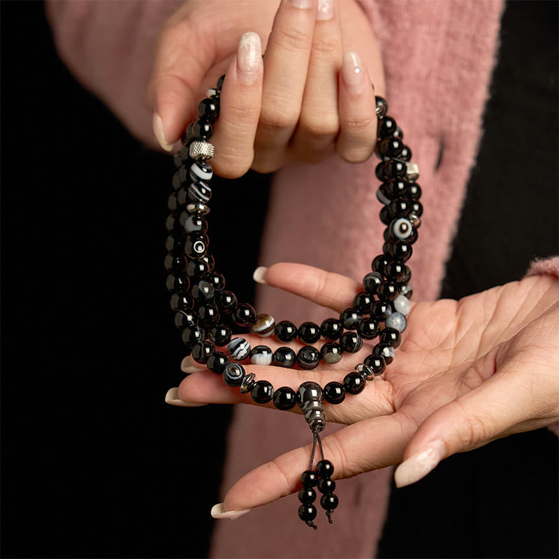 Pulsera de protección de ónix negro con 108 cuentas de mala de piedra natural de Buda