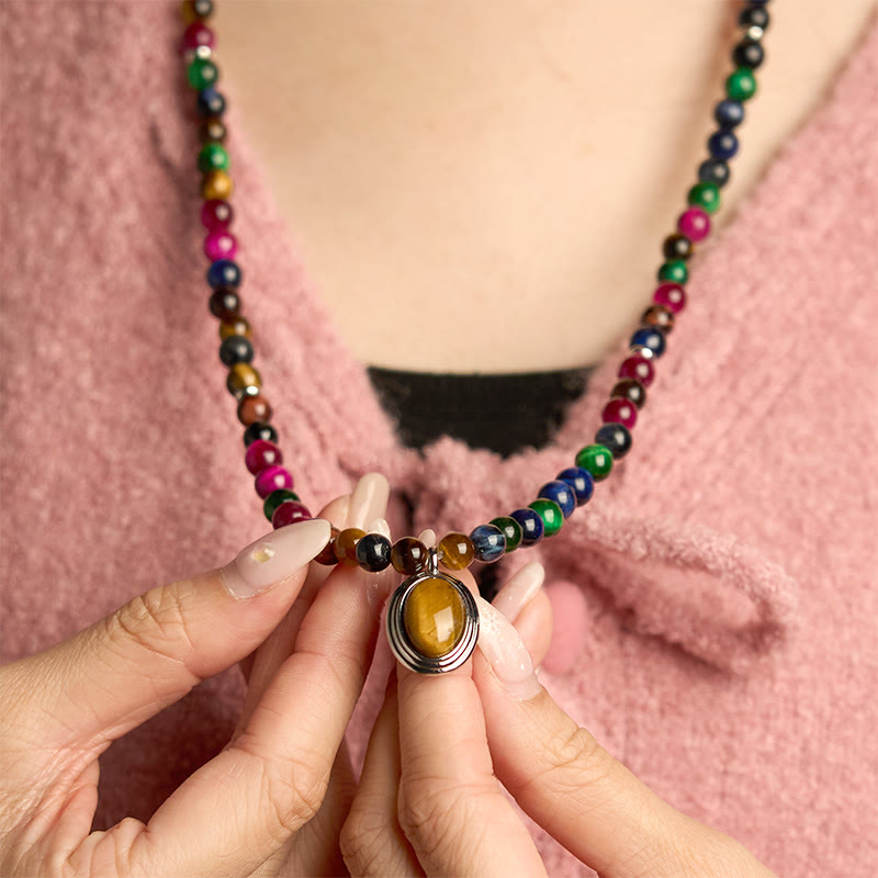 Pulsera de protección multivuelta con 108 cuentas de mala de ojo de tigre natural y colorida de Buddha Stones