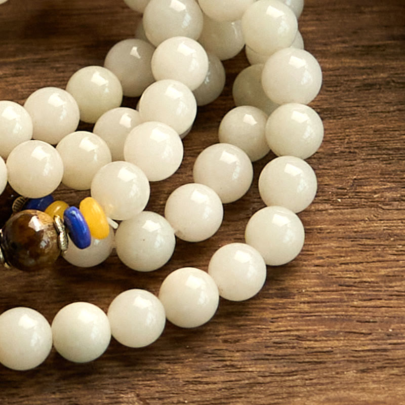 Pulsera de jade de seda dorada natural con 108 cuentas de mala de Buda para la riqueza y la suerte