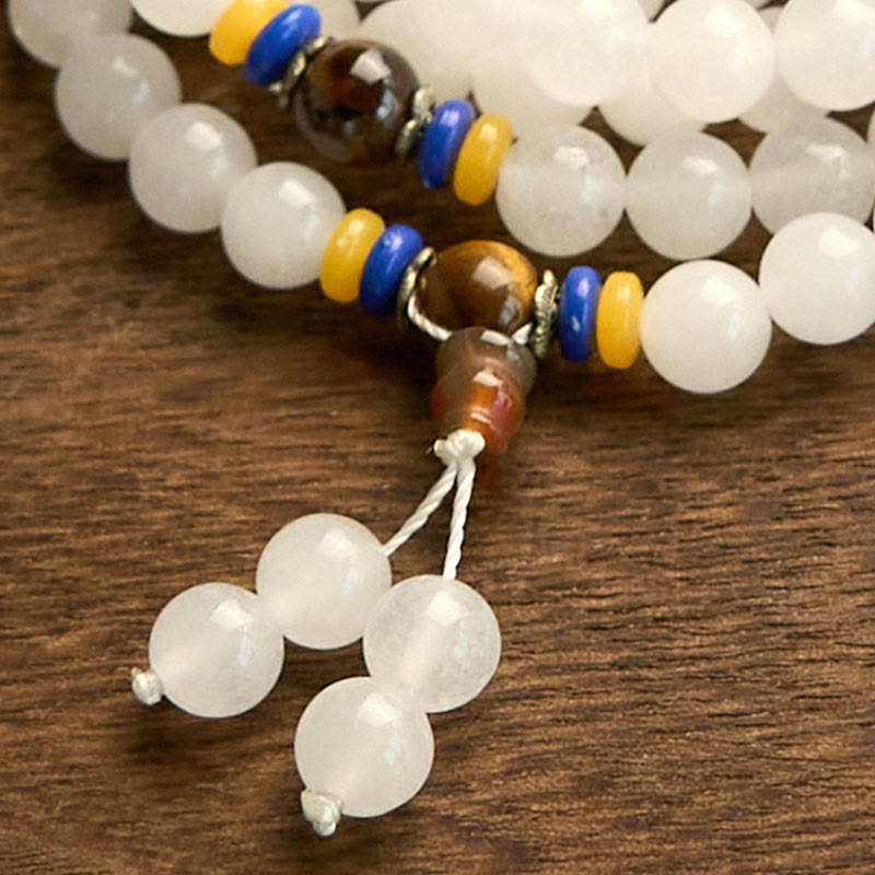 Pulsera de jade de seda dorada natural con 108 cuentas de mala de Buda para la riqueza y la suerte
