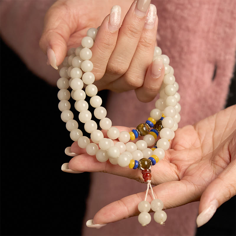 Pulsera de jade de seda dorada natural con 108 cuentas de mala de Buda para la riqueza y la suerte