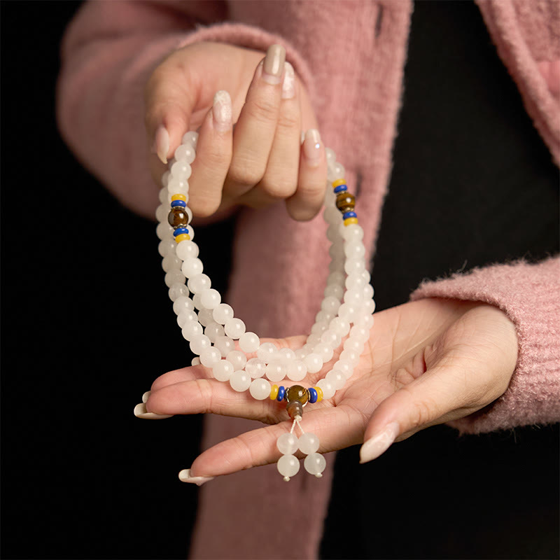Pulsera de jade de seda dorada natural con 108 cuentas de mala de Buda para la riqueza y la suerte