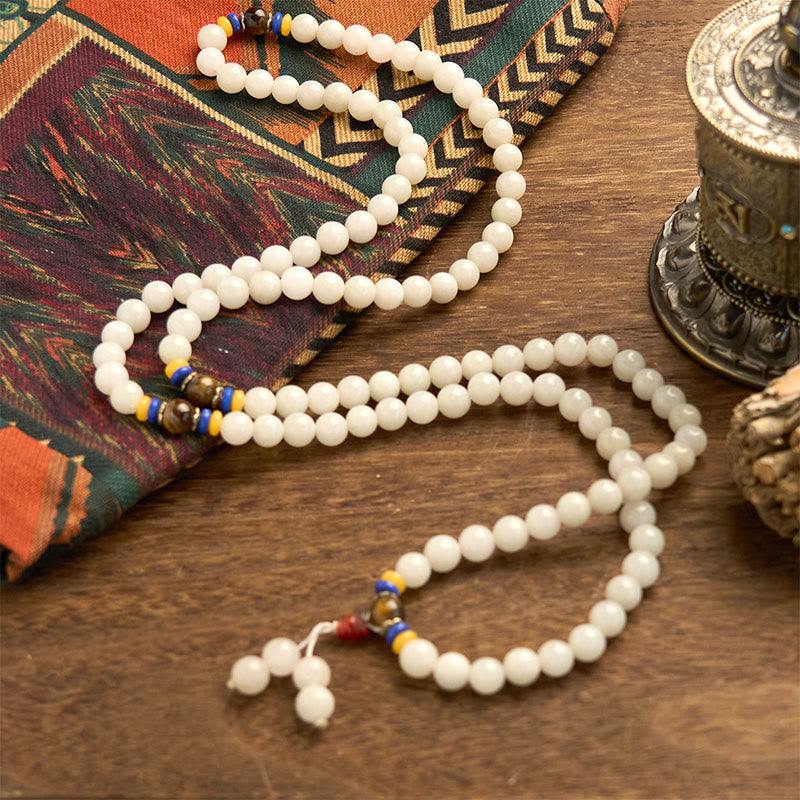 Pulsera de jade de seda dorada natural con 108 cuentas de mala de Buda para la riqueza y la suerte