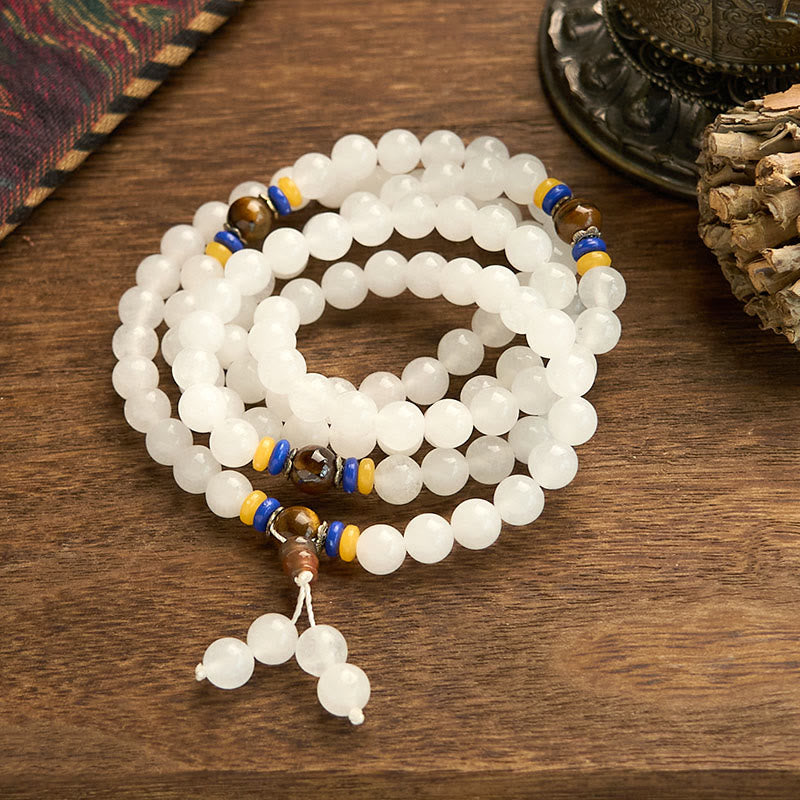 Pulsera de jade de seda dorada natural con 108 cuentas de mala de Buda para la riqueza y la suerte