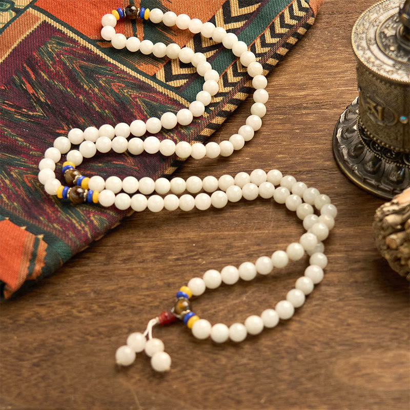Pulsera de jade de seda dorada natural con 108 cuentas de mala de Buda para la riqueza y la suerte