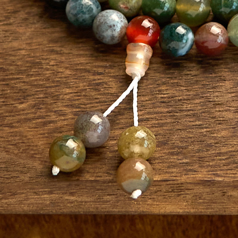 Pulsera curativa multivuelta de ágata musgosa con 108 cuentas de mala de piedra natural de Buddha Stones
