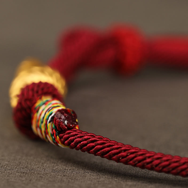Buddha Stones 999 Gold Year of the Snake Design Handmade Luck Protection Rope Braided Bracelet
