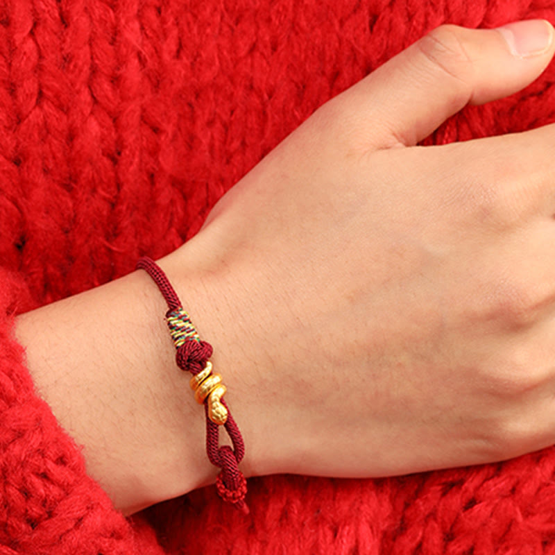 Buddha Stones 999 Gold Year of the Snake Design Handmade Luck Protection Rope Braided Bracelet