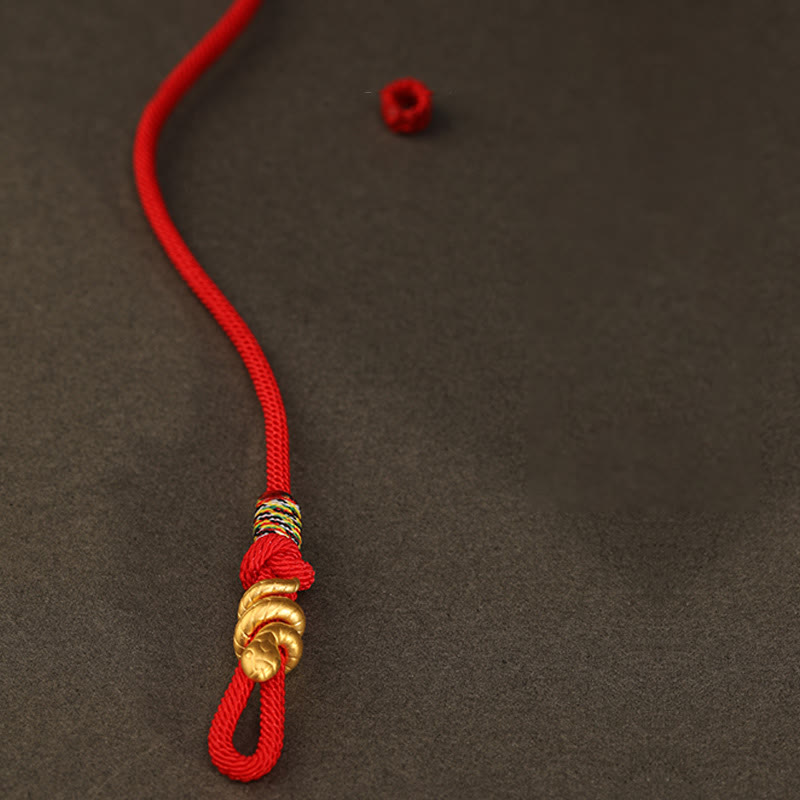 Buddha Stones 999 Gold Year of the Snake Design Handmade Luck Protection Rope Braided Bracelet