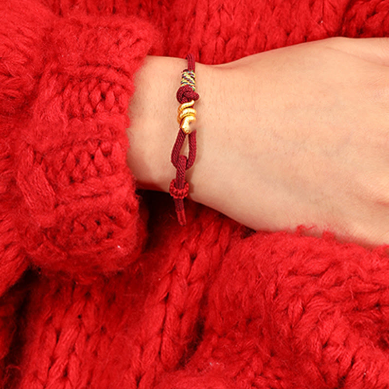 Buddha Stones 999 Gold Year of the Snake Design Handmade Luck Protection Rope Braided Bracelet