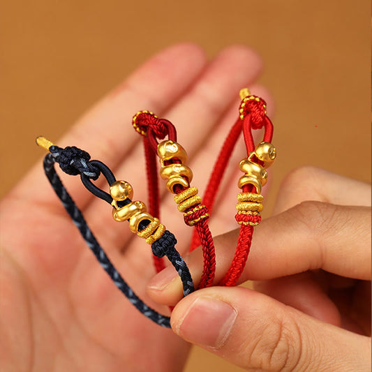 Buddha Stones 999 Gold Year of the Snake Handcrafted Strength Bracelet