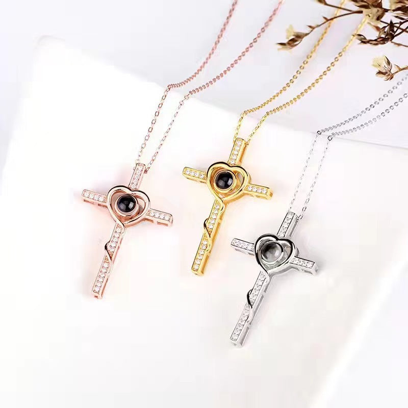 Heart and Cross Photo Projection Necklace