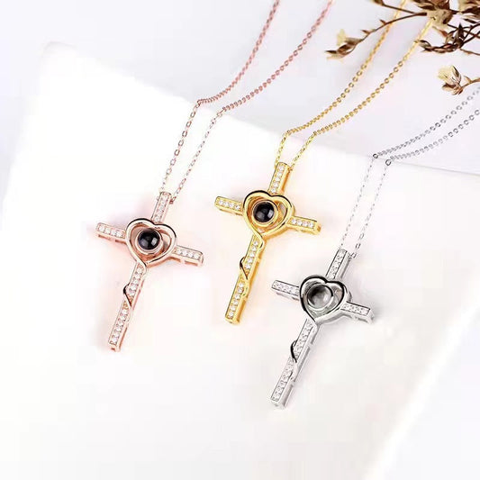 Heart and Cross Photo Projection Necklace