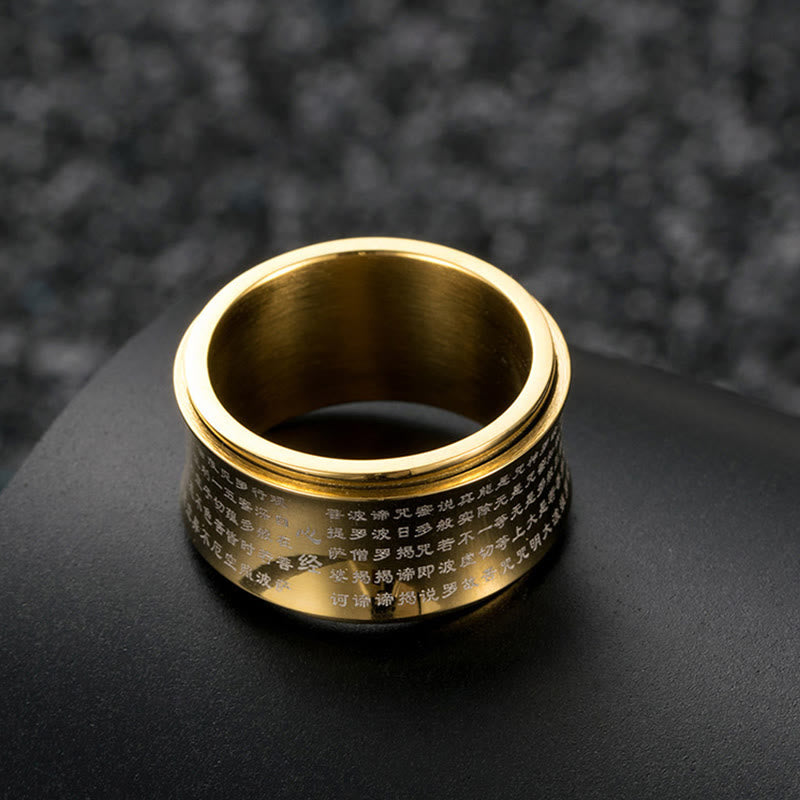 Buddha-Steine, tibetische Miniatur-Schriften, Herz-Sutra, Titanstahl, Spinner-Balance-Ring