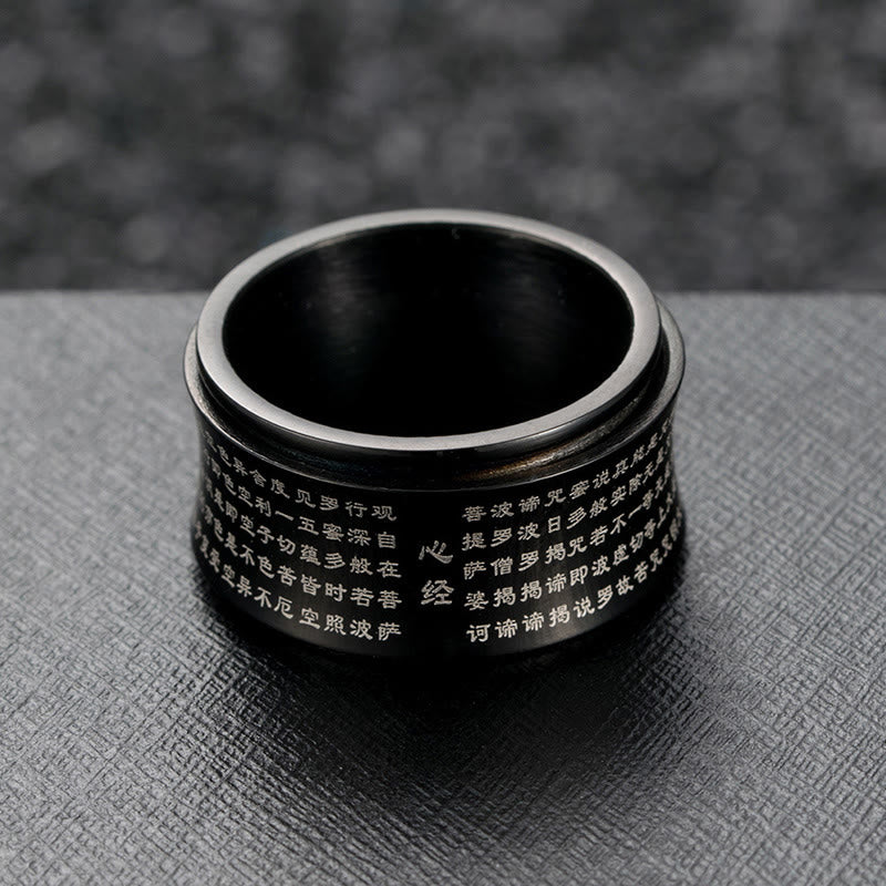 Buddha-Steine, tibetische Miniatur-Schriften, Herz-Sutra, Titanstahl, Spinner-Balance-Ring