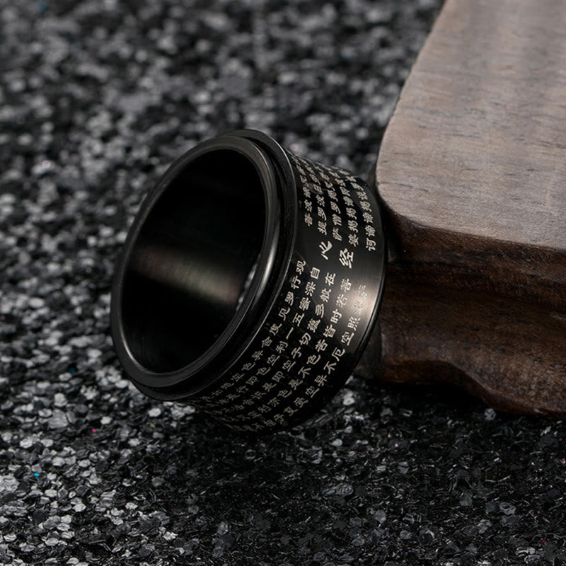 Buddha-Steine, tibetische Miniatur-Schriften, Herz-Sutra, Titanstahl, Spinner-Balance-Ring