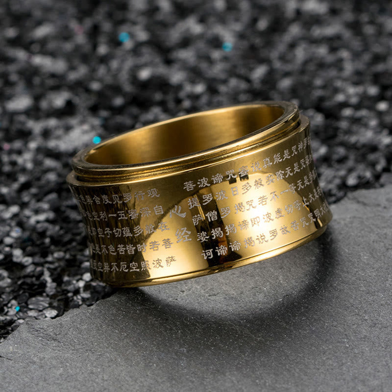 Buddha-Steine, tibetische Miniatur-Schriften, Herz-Sutra, Titanstahl, Spinner-Balance-Ring