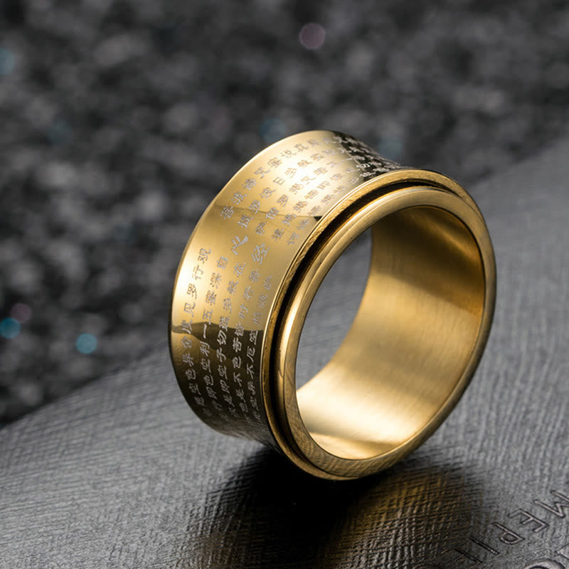 Buddha-Steine, tibetische Miniatur-Schriften, Herz-Sutra, Titanstahl, Spinner-Balance-Ring