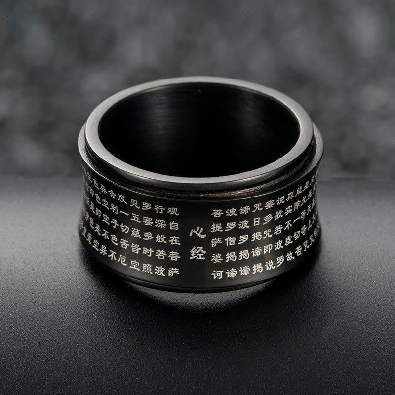 Buddha-Steine, tibetische Miniatur-Schriften, Herz-Sutra, Titanstahl, Spinner-Balance-Ring