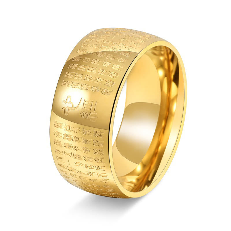 Buddha Stones Tibetisches Siegel Herz Sutra Titan Stahl Balance Ring