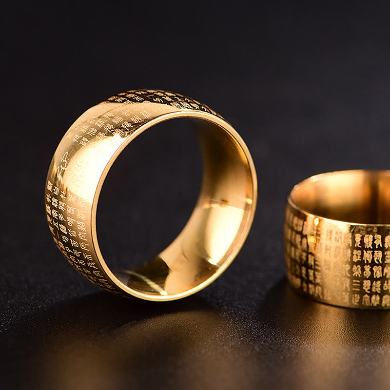 Buddha Stones Tibetisches Siegel Herz Sutra Titan Stahl Balance Ring