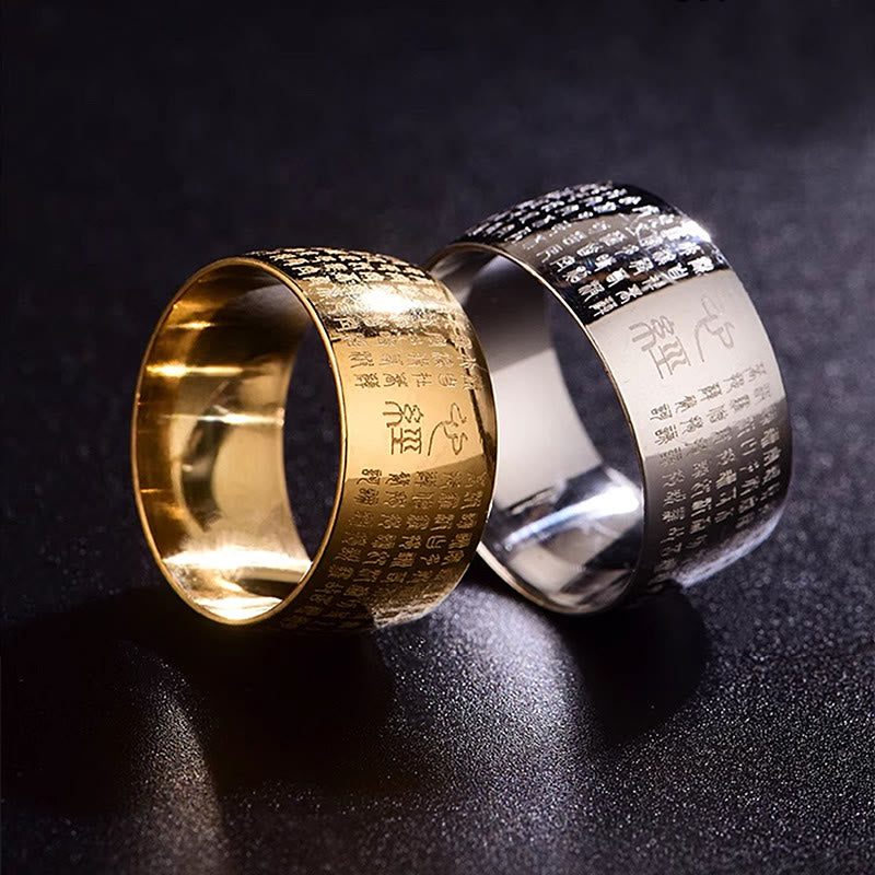 Buddha Stones Tibetisches Siegel Herz Sutra Titan Stahl Balance Ring