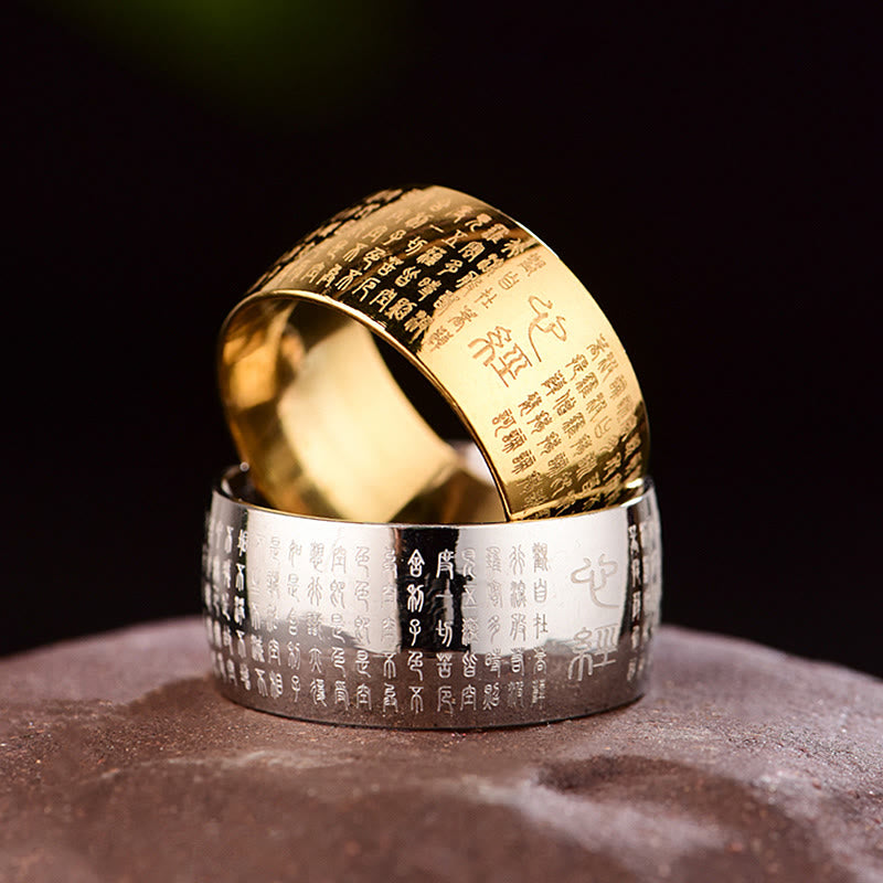 Buddha Stones Tibetisches Siegel Herz Sutra Titan Stahl Balance Ring
