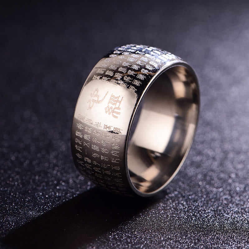 Buddha Stones Tibetisches Siegel Herz Sutra Titan Stahl Balance Ring
