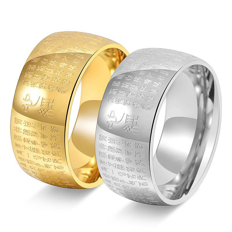 Buddha Stones Tibetisches Siegel Herz Sutra Titan Stahl Balance Ring