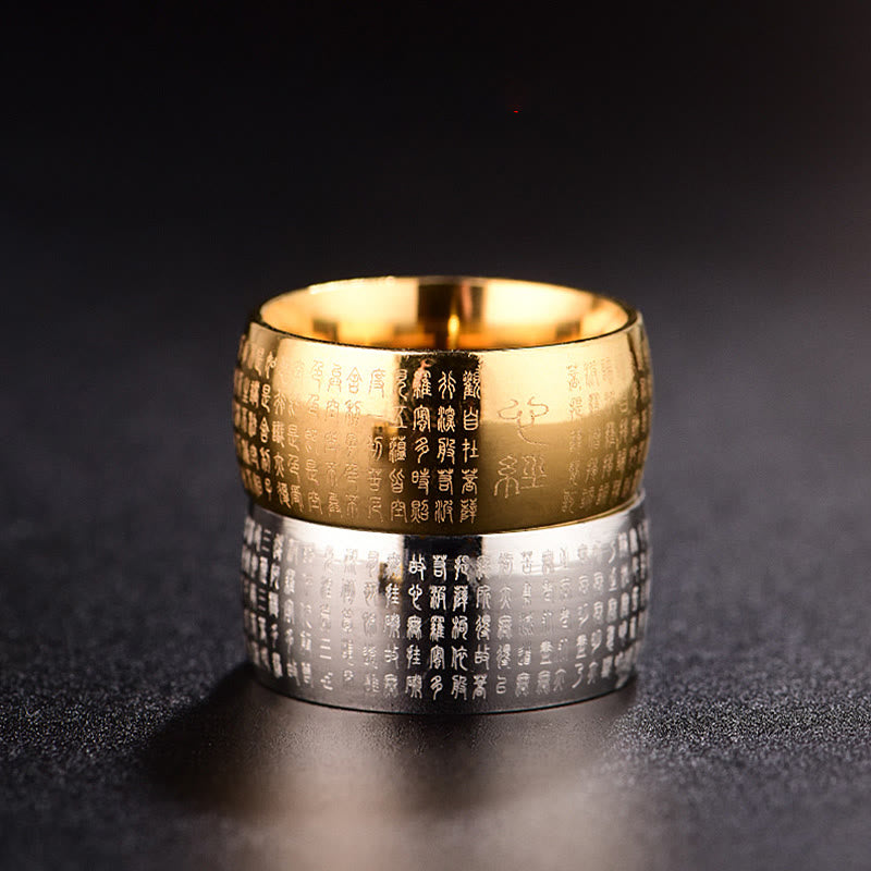 Buddha Stones Tibetisches Siegel Herz Sutra Titan Stahl Balance Ring