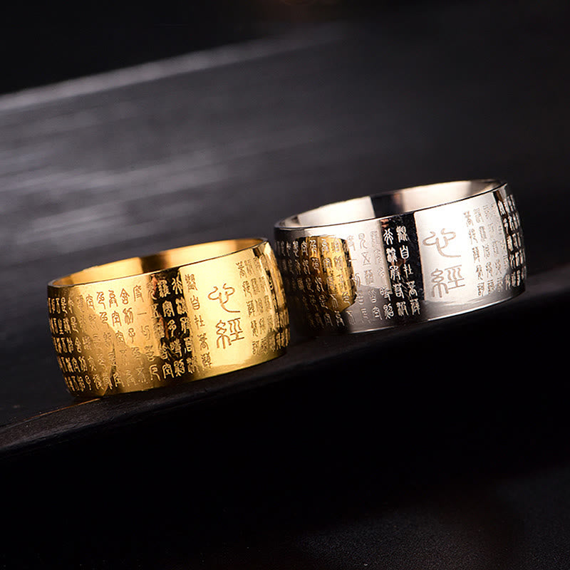 Buddha Stones Tibetisches Siegel Herz Sutra Titan Stahl Balance Ring