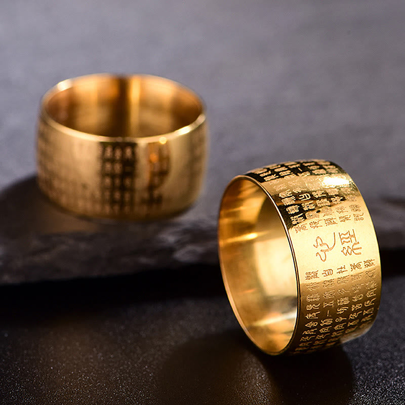 Buddha Stones Tibetisches Siegel Herz Sutra Titan Stahl Balance Ring