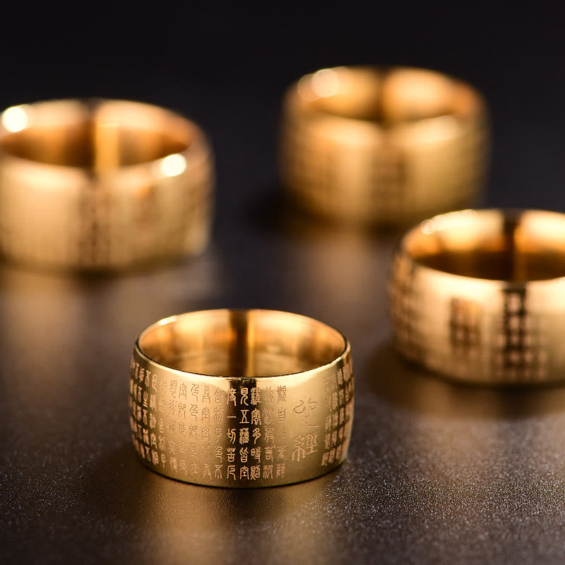 Buddha Stones Tibetisches Siegel Herz Sutra Titan Stahl Balance Ring