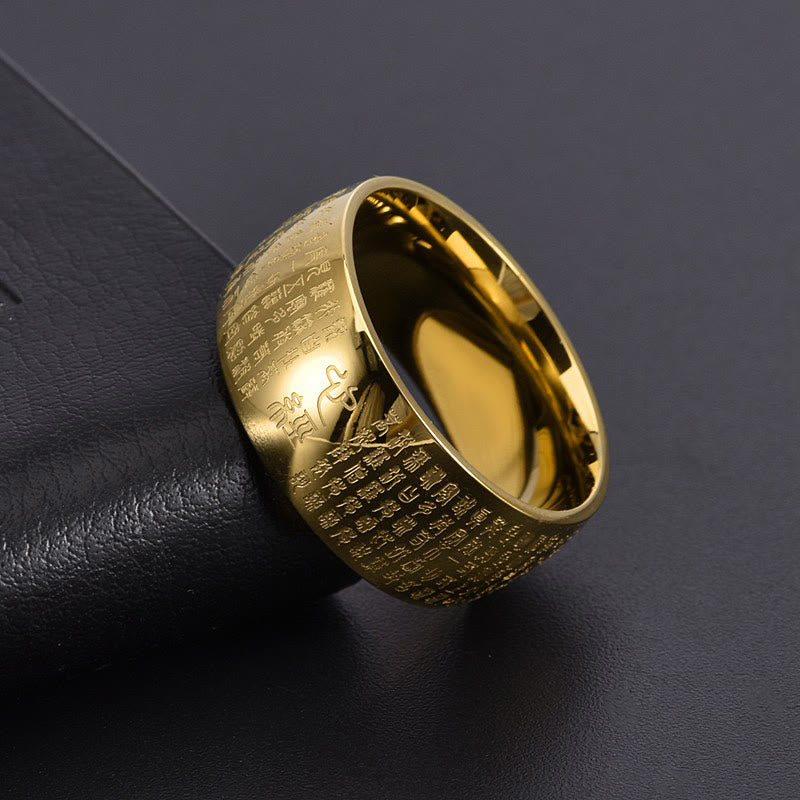 Buddha Stones Tibetisches Siegel Herz Sutra Titan Stahl Balance Ring