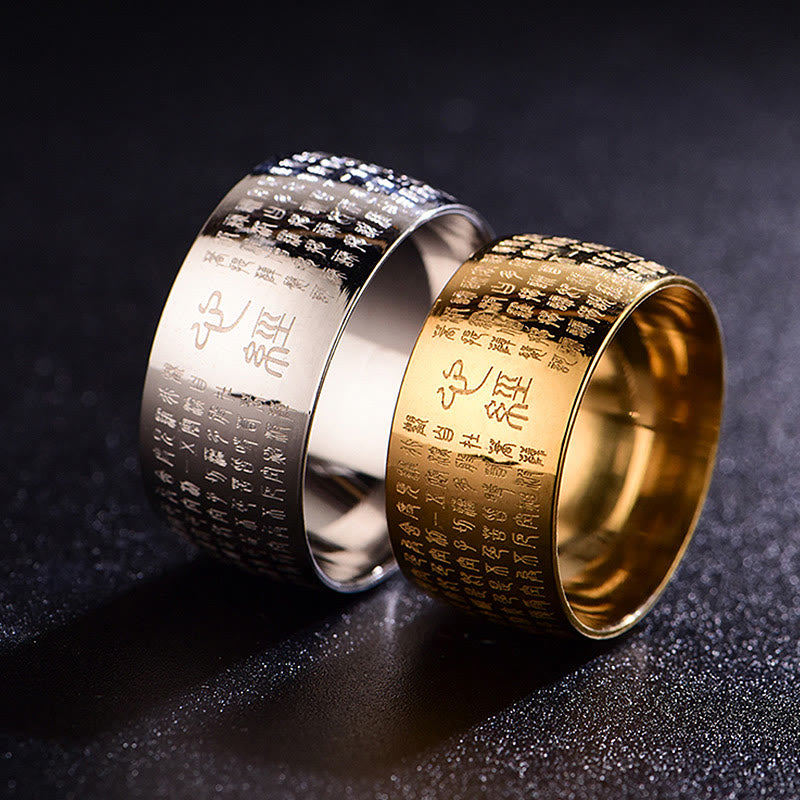 Buddha Stones Tibetisches Siegel Herz Sutra Titan Stahl Balance Ring