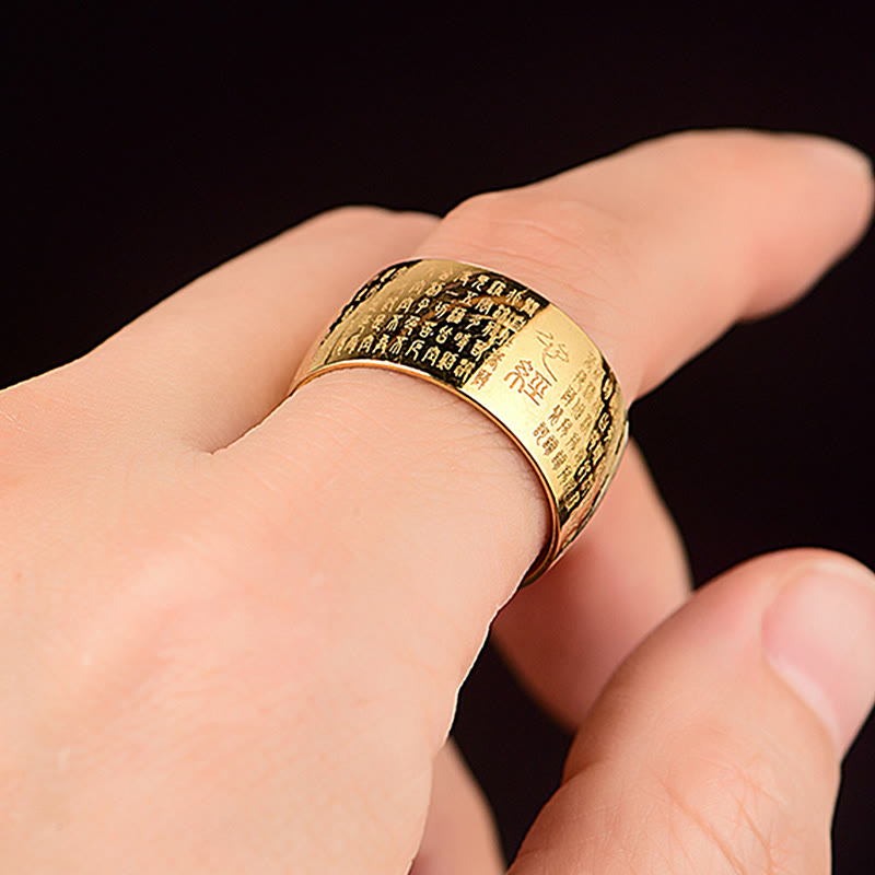 Buddha Stones Tibetisches Siegel Herz Sutra Titan Stahl Balance Ring