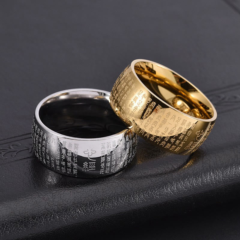 Buddha Stones Tibetisches Siegel Herz Sutra Titan Stahl Balance Ring