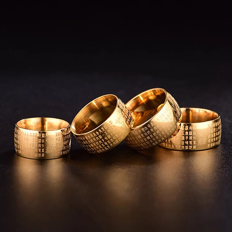 Buddha Stones Tibetisches Siegel Herz Sutra Titan Stahl Balance Ring