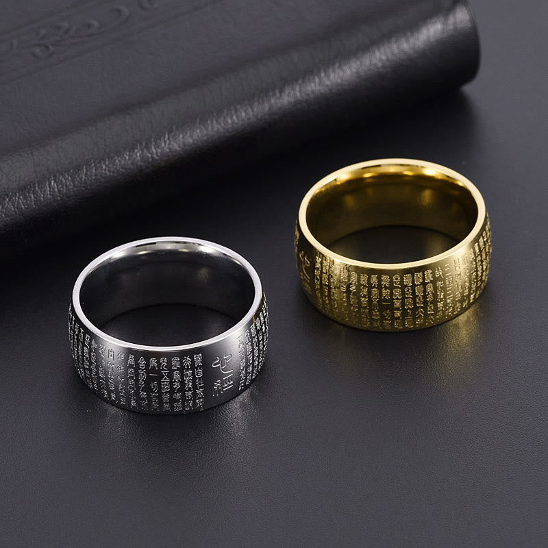 Buddha Stones Tibetisches Siegel Herz Sutra Titan Stahl Balance Ring