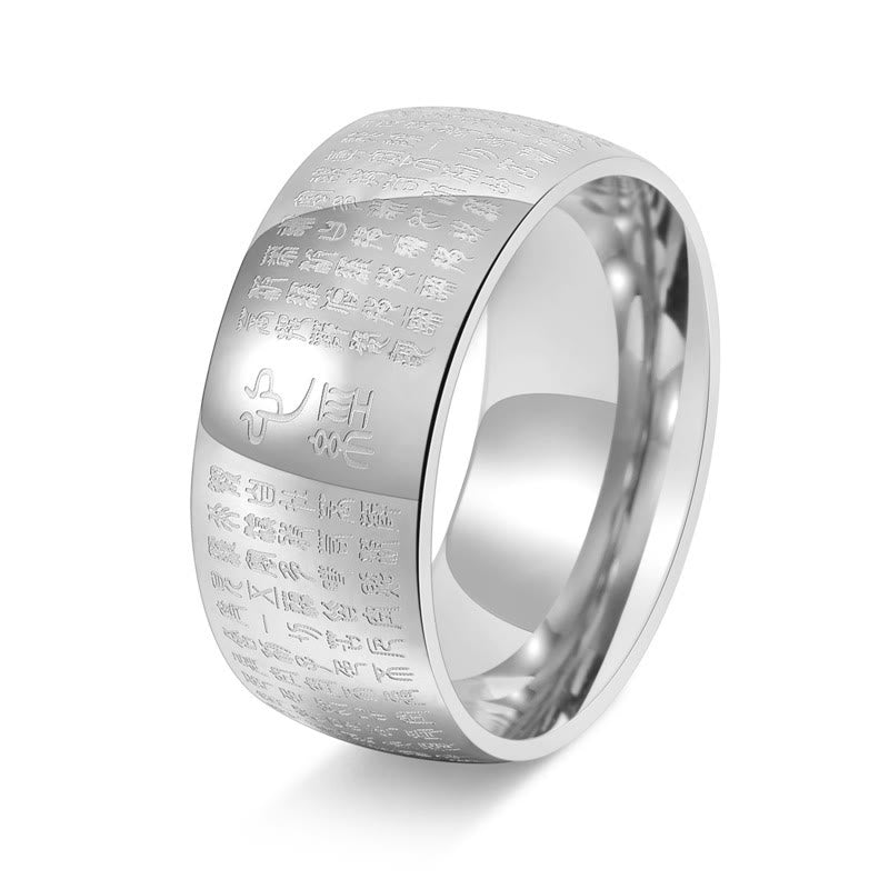 Buddha Stones Tibetisches Siegel Herz Sutra Titan Stahl Balance Ring