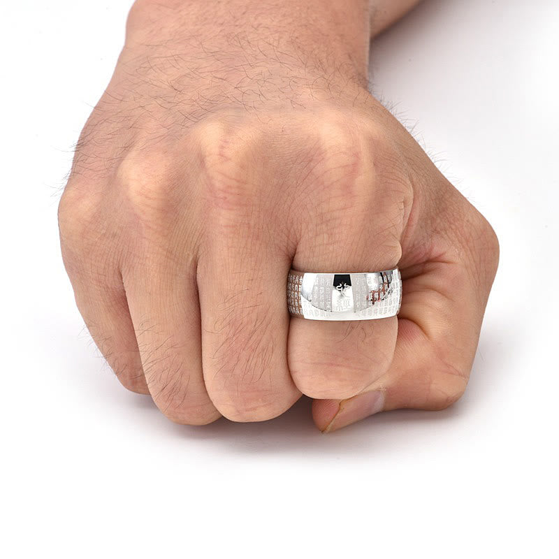 Buddha Stones Tibetisches Siegel Herz Sutra Titan Stahl Balance Ring