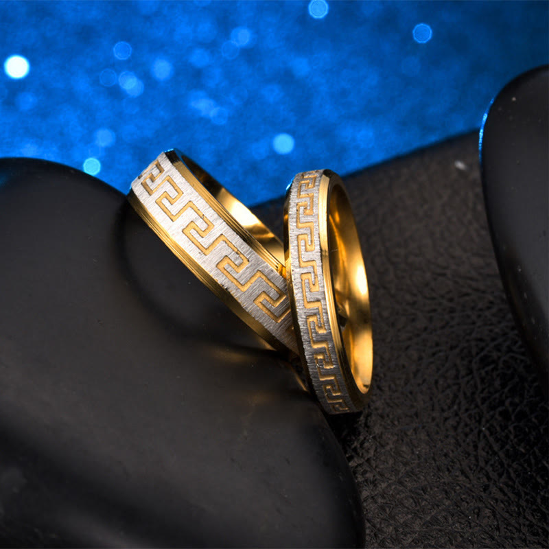 Buddha Stones Tibetisches Großes Mauermuster Titanstahl Balance Ring